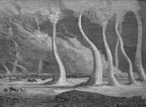 Sandhosen or windhosen, small trombone, air vortex with vertical axis, in the American steppe,