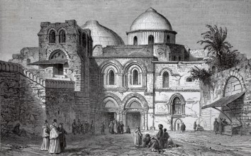 The Church of the Holy Sepulchre in Jerusalem, south side, around 1880, authentic, digitally