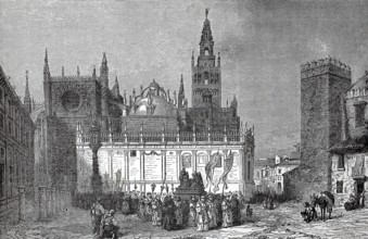 The Cathedral of Seville, 1880, Spain, authentic, digitally restored reproduction from a 19th