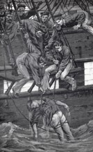 Alive or dead, the sailors pull a castaway out of the water, authentic, digitally restored