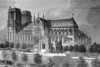 The Notre Dame Cathedral in Paris around 1880, France, authentic, digitally restored reproduction