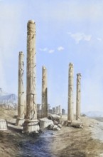 Ruins of Persepolis, Iran, authentic, digitally restored reproduction from a 19th century model by