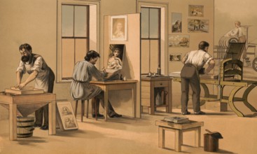 Traditional craft, lithograph, work in a lithographic company, lithographic printing process,