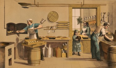 Traditional craft, baker in the bakery, around 1920, illustration, reproduction from a model from