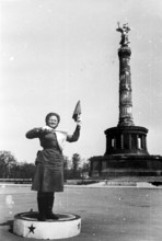 Soviet traffic policewoman at the Victory Column, Berlin May 1945