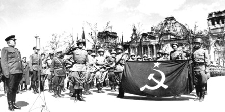 May 20, 1945, City Commander Bersarin addresses the Reichstag on the occasion of the ceremonial