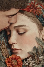 Couple in a romantic embracement, Painting like composition, AI generated