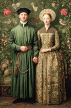 Renaissance couple in a romantic embrace, Painting like composition, AI generated