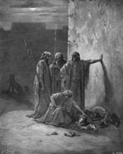 The comrades of Jehus find Jezebel's remains, her skull, feet and hands, Bible, Old Testament,