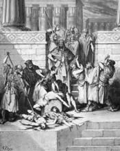 Babylonian King Nebuchadnezzar has King Zidkiah captured, King Zidkiah must watch his sons being