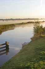 Westerende, foggy morning, lowlands, Ems-Jade Canal, East Frisia, Germany