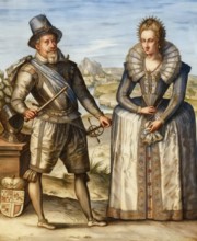 James VI and I, James Charles Stuart, 1566 – 1625, King of England, together with his wife Anne of