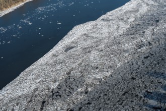Ice, water, river, Elbe, ice floe, pancake ice cream, many, aerial view, Schleswig-Holstein, Lower