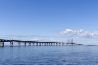 Öresund Bridge, Øresundsbrön, world's longest cable car bridge, connecting Copenhagen with Malmö,