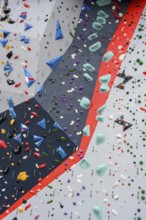 Colourful climbing wall with various grips and levels of difficulty, Radolfzell am Lake Constance,