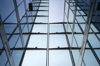 Detailed view of a glass building with reflective windows and modern design, Hegau-Tower, Singen am