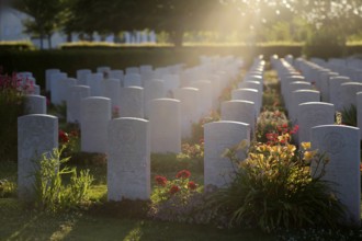 Tombstones, war graves, military graves, flowers, British and German military cemetery, Cimetière