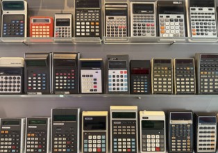 Pocket calculator, many different models, Heinz Nixdorf MuseumsForum, Computer Museum, Paderborn,