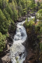 High angle view of Dorwin Falls and Ouareau river in autumn, Dorwin Falls Park, Rawdon, Lanaudiere,