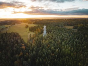 Tower surrounded by endless forests and rolling hills, Himmelsglück observation tower with Flying