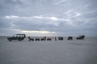 Tourists on a quad bike tour to the Makgadikgadi Salt Pans, Makgadikgadi Pans National Park, Gweta,
