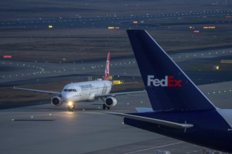 Turkish Airlines Airbus A321 after landing at Cologne/Bonn airport, on the taxiway to the terminal,
