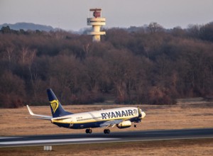 Ryanair Boeing 737 lands at Cologne/Bonn Airport, North Rhine-Westphalia, Germany