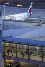 Eurowings Airbus at the gate, passenger on the way to the gate, Cologne/Bonn Airport, North