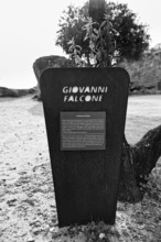 Memorial plaque, stele for Giovanni Falcone, Garden of the Righteous, monochrome, Valley of the