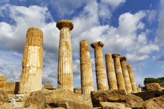 Eight pillars, Temple of Heracles, ruins in the Valley of the Temples, restoration, Cumulus,