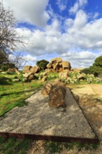 Rubble field, destruction, ruins, temple of Olympian Zeus with display board, Valley of the