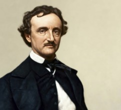 Portrait of Edgar Allan Poe, 1809 – 1849, American writer, digitally edited according to a