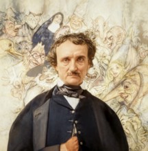 Portrait of Edgar Allan Poe, The Masque of the Red Death, illustration from Poe's Tales of Mystery
