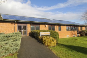 Solar panels on roof of Estates building, Whiteknights Campus, University of Reading, Reading,