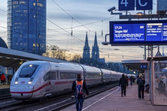 ICE long-distance train at Cologne-Messe/Deutz station, 2nd largest station in Cologne, transfer