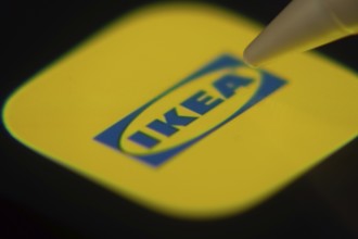 Dhaka, Bangladesh- 06 Dec 2025: Close-up of the IKEA app on a screen with a stylus pointing at it