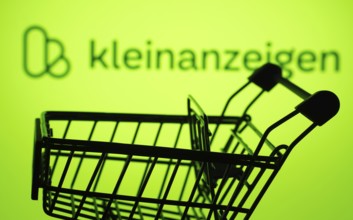 Dhaka, Bangladesh- 03 July 2025: Silhouette of a shopping cart in front of the Kleinanzeigen logo,