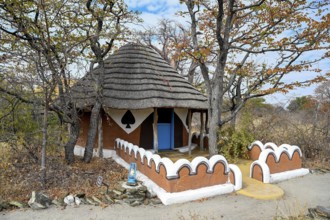 Round cabin, guest accommodation, Planet Baobab, lodge near the village of Gweta, Makgadikgadi Pans