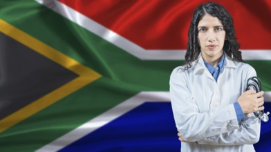 South African national health system, Medical professional on South Africa flag background
