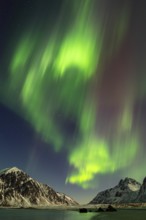 Aurora over the mountains and sea of Lofoten, Northern Lights, Northern Lights, Landscape, Leknes,