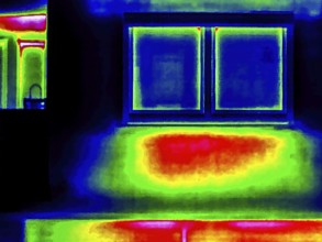 Thermal image or thermography, symbolic photo, interpolated. The photo shows areas of heat loss in