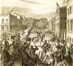 The king speaks to Berlin professors and students on Schlossplatz, March 1848, king on horseback,