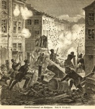 Barricade fight at the town hall, Berlin uprising on March 18, 1848, street, protest, fighting,
