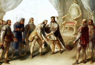 Vasco da Gama‘s audience with King Manuel I after his return to Portugal, September 1499