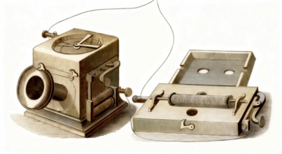 Telephone transmitter mechanism by Johann Philipp Reis, 1834 – 1874, German scientist and inventor