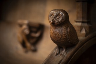 Owl, oak choir stalls for monks' hour prayers, 1493 by Jörg Syrlin the Younger, also Sürlin or
