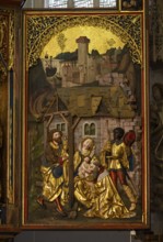 Birth of Jesus and the Adoration of the Three Wise Men from the East against a painted background