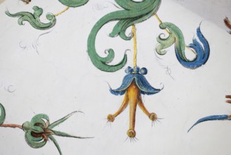 Detail, vaulted ceiling with plant frescoes, choir room, Blaubeuren Abbey, Swabian Jura,