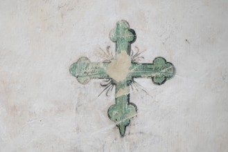 Green Cross, fresco on whitewashed wall, choir room, Blaubeuren Abbey, Swabian Jura,