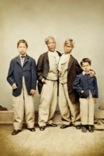 Chang and Eng Bunker, 1811–1874, known as the Siamese Twins, with two children, digitally edited